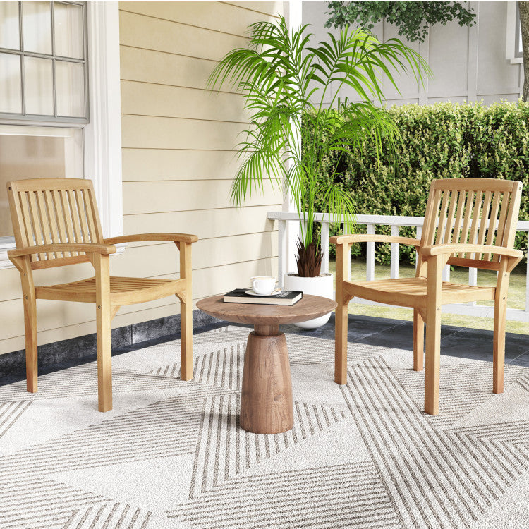 Patio Dining Chair Outdoor Teak Wood Armchair with Ergonomic Backrest and Seat