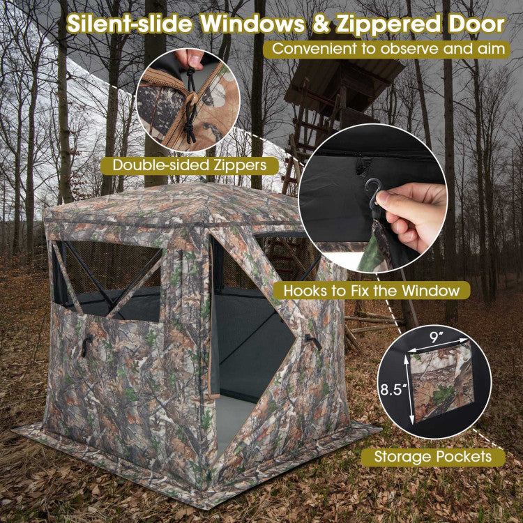 Portable 2-3 Person Pop-Up Hunting Blind Shed Ground Tent Shelter with Carry Bag and Storage Pocket
