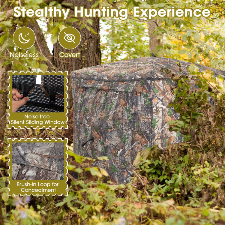 Portable 2-3 Person Pop-Up Hunting Blind Shed Ground Tent Shelter with Carry Bag and Storage Pocket