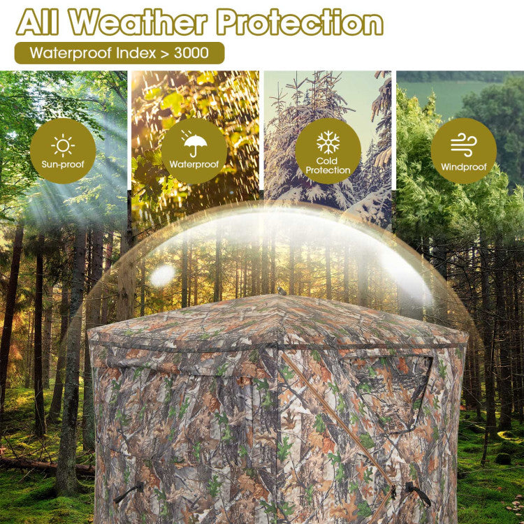 Portable 2-3 Person Pop-Up Hunting Blind Shed Ground Tent Shelter with Carry Bag and Storage Pocket