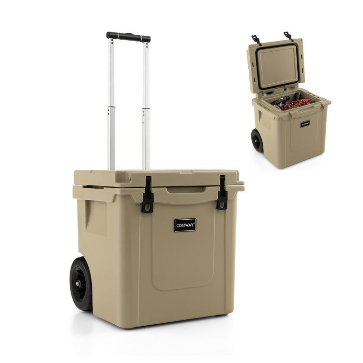 Portable 45 Quart Cooler Towable Ice Chest Outdoor Camping Ice Box with Wheels