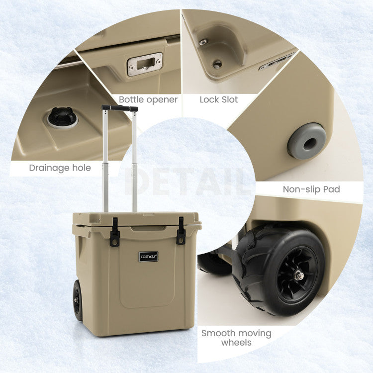 Portable 45 Quart Cooler Towable Ice Chest Outdoor Camping Ice Box with Wheels