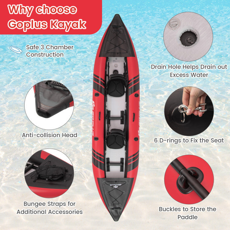 Portable Inflatable Kayak 2-Person Touring Kayaks Set with Aluminium Paddles and Carry Bag