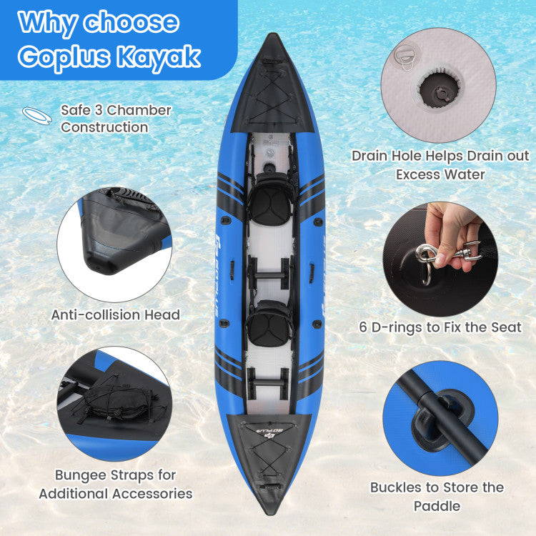 Portable Inflatable Kayak 2-Person Touring Kayaks Set with Aluminium Paddles and Carry Bag