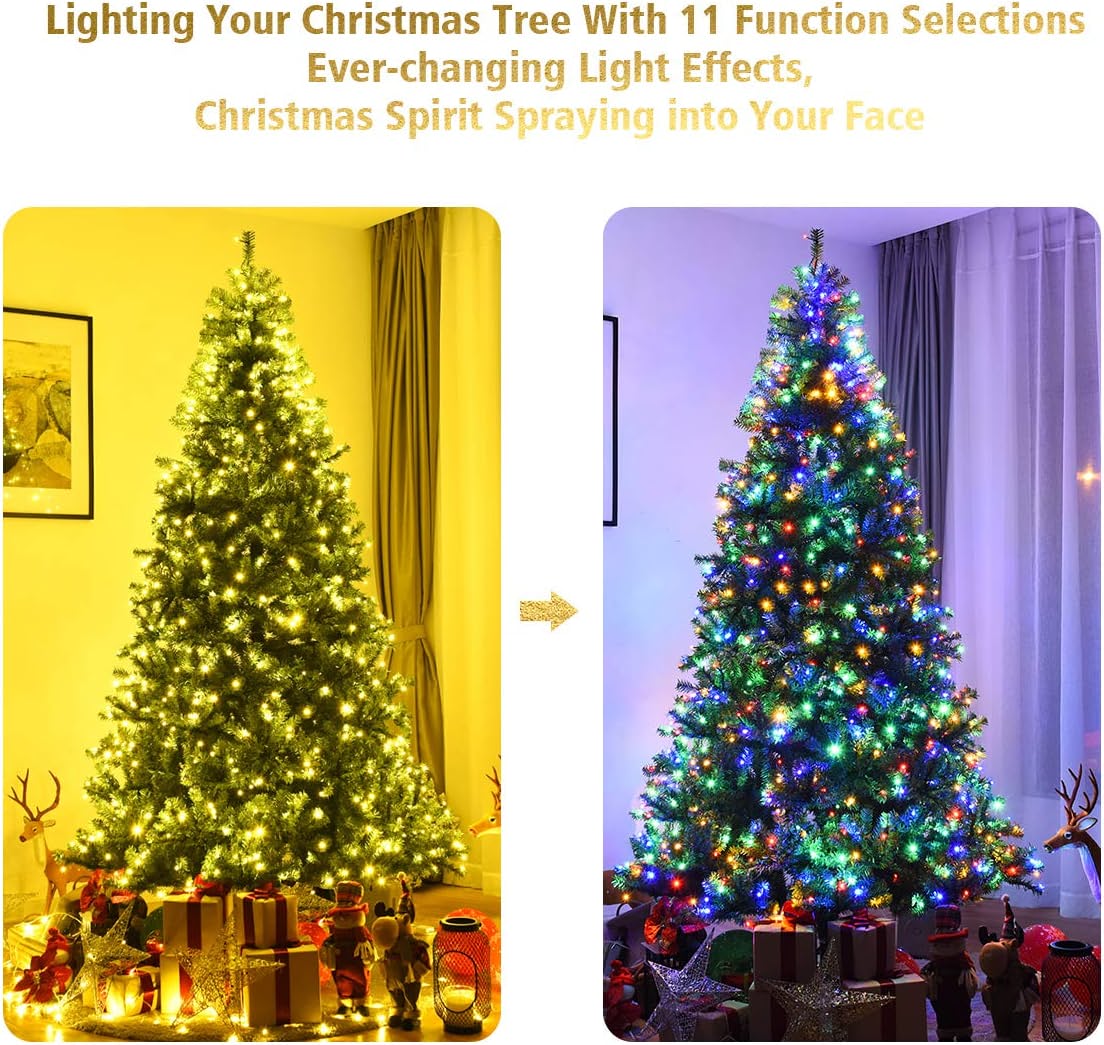 Pre-Lit Artificial Christmas Tree with Multicolored 150 LED Lights and Metal Stand