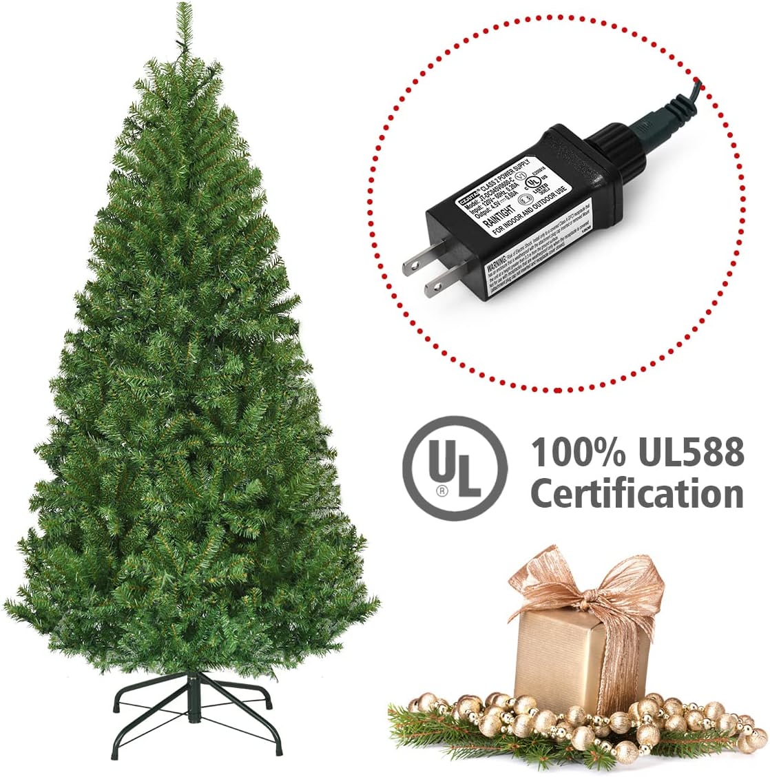 Pre-Lit Artificial Christmas Tree with Multicolored 150 LED Lights and Metal Stand