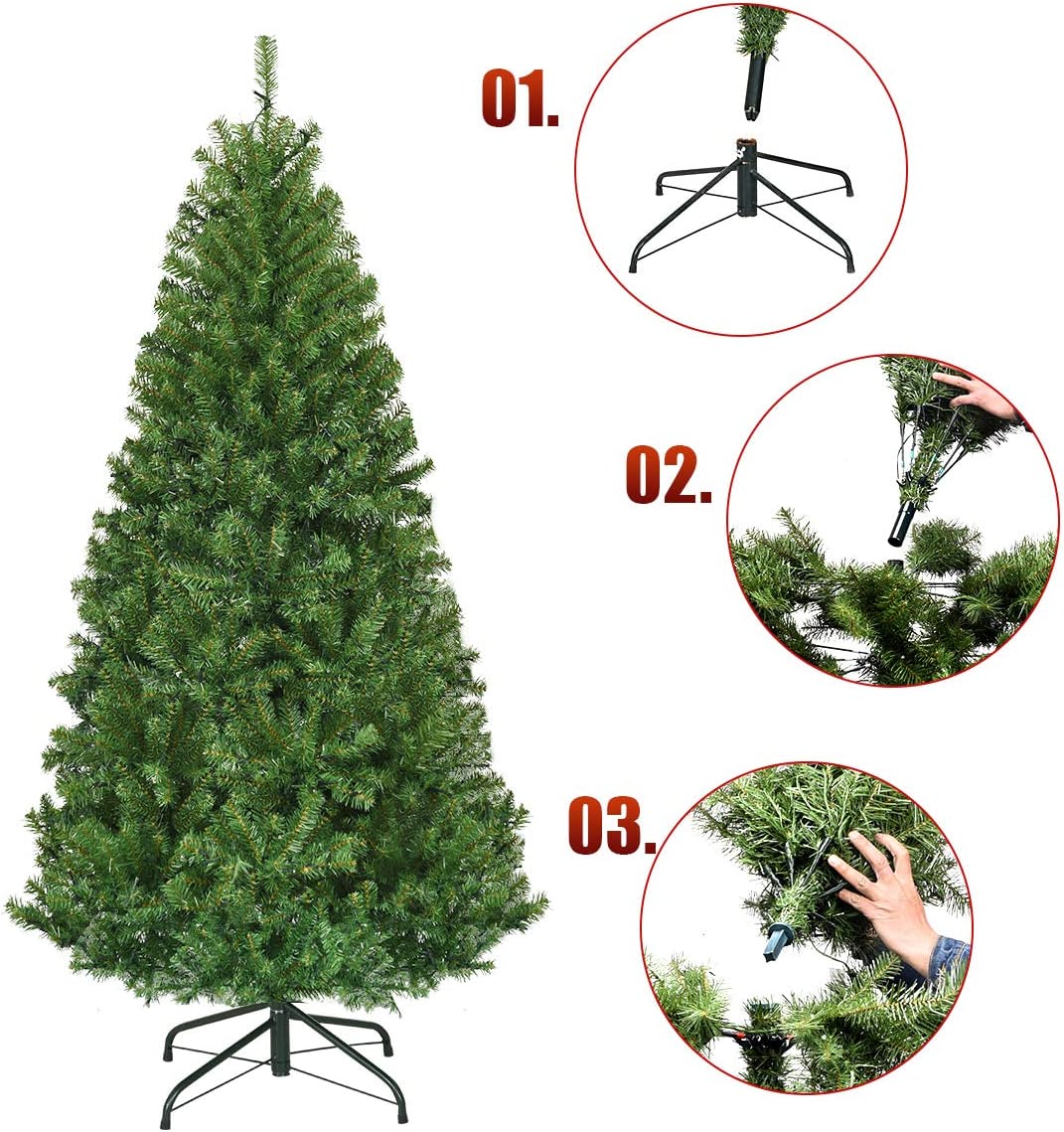 Pre-Lit Artificial Christmas Tree with Multicolored 150 LED Lights and Metal Stand