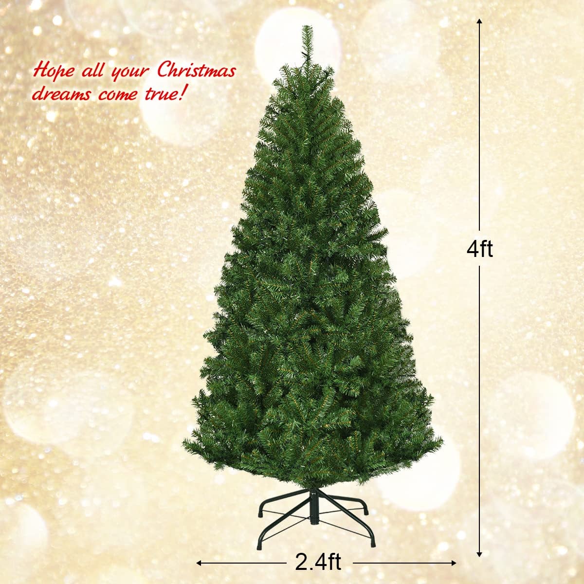 Pre-Lit Artificial Christmas Tree with Multicolored 150 LED Lights and Metal Stand
