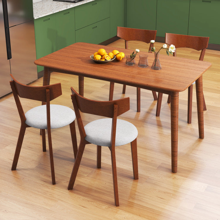 Set of 2 Wooden Dining Chairs Mid-Century Modern Kitchen Side Chairs with Curved Back and Cushioned Seat