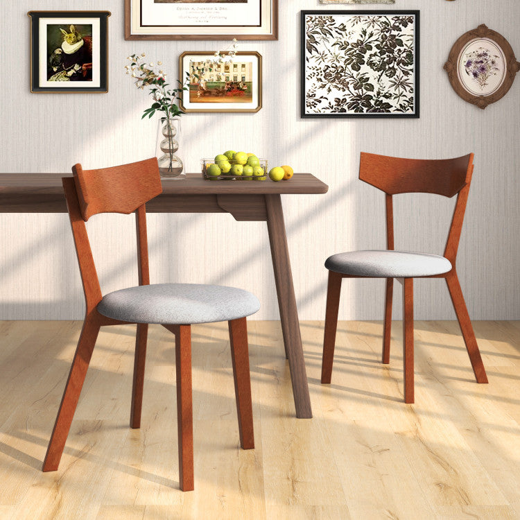 Set of 2 Wooden Dining Chairs Mid-Century Modern Kitchen Side Chairs with Curved Back and Cushioned Seat