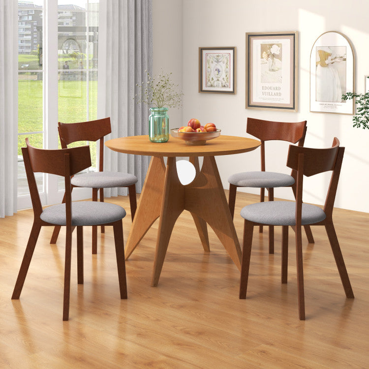 Set of 2 Wooden Dining Chairs Mid-Century Modern Kitchen Side Chairs with Curved Back and Cushioned Seat