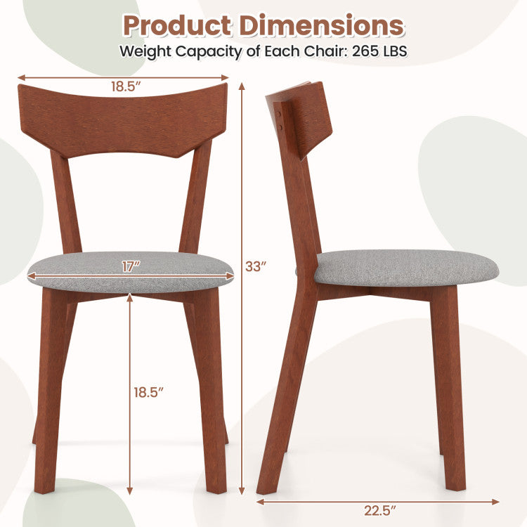 Set of 2 Wooden Dining Chairs Mid-Century Modern Kitchen Side Chairs with Curved Back and Cushioned Seat