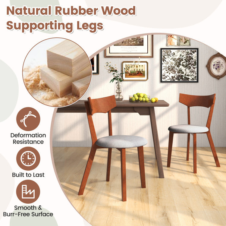 Set of 2 Wooden Dining Chairs Mid-Century Modern Kitchen Side Chairs with Curved Back and Cushioned Seat