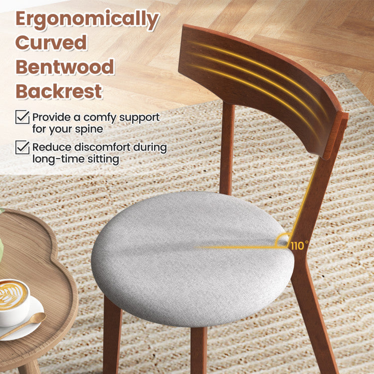 Set of 2 Wooden Dining Chairs Mid-Century Modern Kitchen Side Chairs with Curved Back and Cushioned Seat