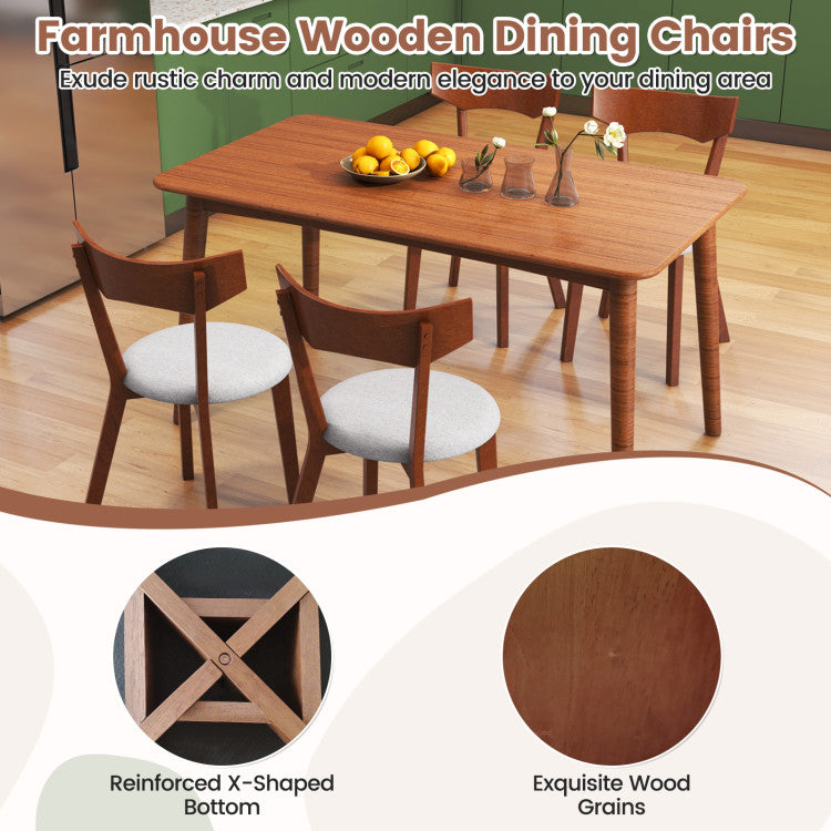 Set of 2 Wooden Dining Chairs Mid-Century Modern Kitchen Side Chairs with Curved Back and Cushioned Seat