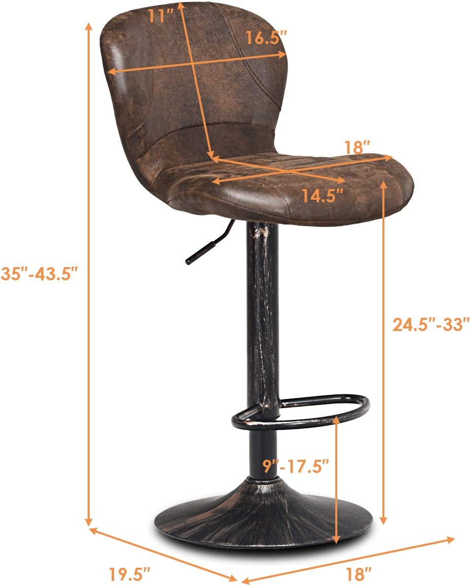 Set of 2 Adjustable Retro Swivel Barstools Hot-Stamping Bar Height Chairs with Chrome Footrest and Backrest