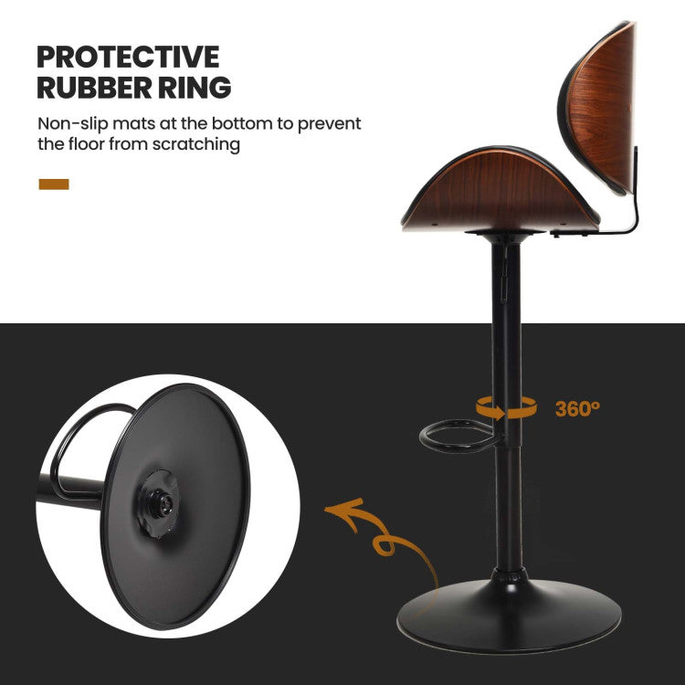 Set of 2 Bar Stools 360-degree Swivel Adjustable Barstools PU Leather Seat Dining Chairs with Curved Footrest