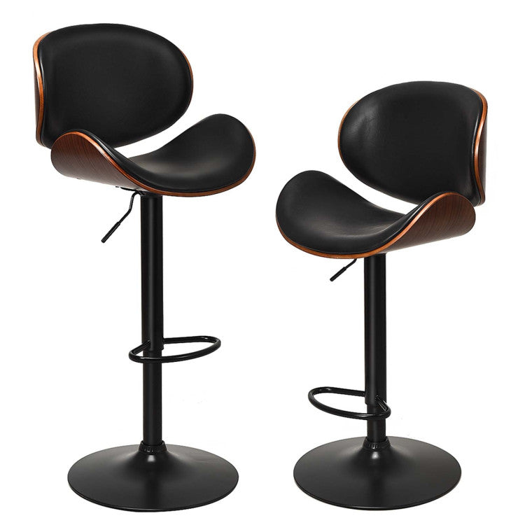 Set of 2 Bar Stools 360-degree Swivel Adjustable Barstools PU Leather Seat Dining Chairs with Curved Footrest