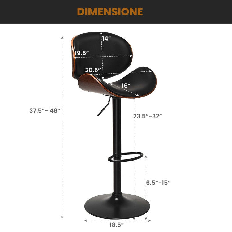 Set of 2 Bar Stools 360-degree Swivel Adjustable Barstools PU Leather Seat Dining Chairs with Curved Footrest