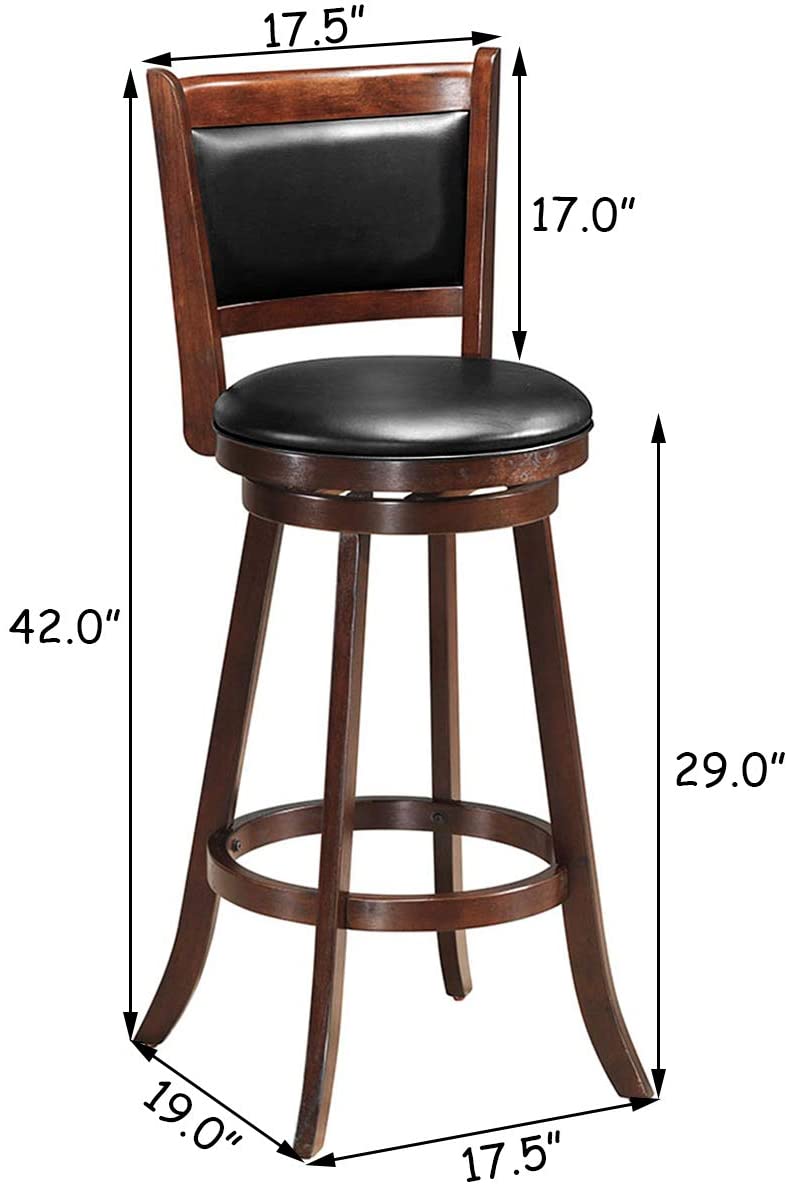 Set of 2 Bar Stools 360 Degree Swivel Accent Wooden Counter Height Dining Chairs with Cushioned Seat