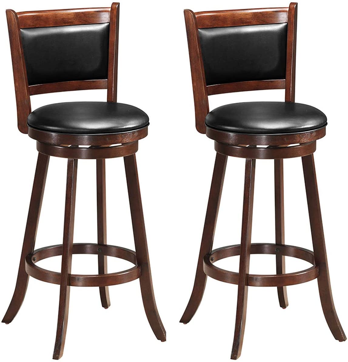 Set of 2 Bar Stools 360 Degree Swivel Accent Wooden Counter Height Dining Chairs with Cushioned Seat