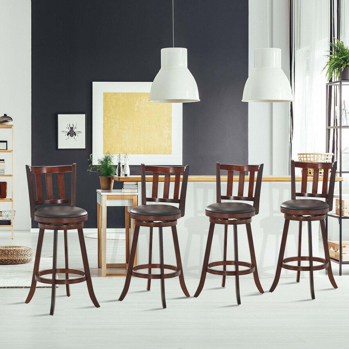 Set of 2 Bar Stools Counter Height Dining Chair 360 Degree Swivel Barstool Set with Cushion