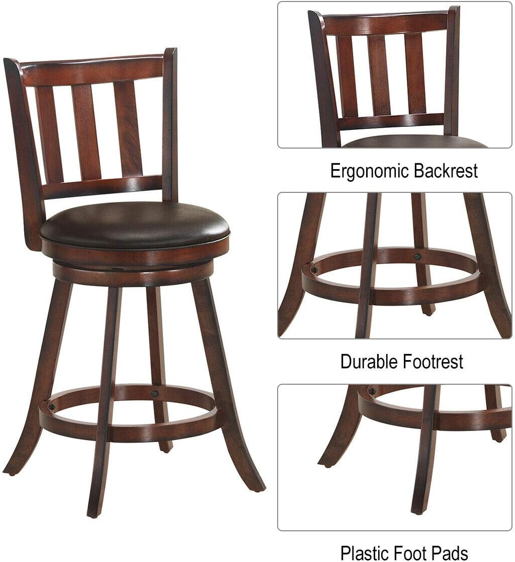 Set of 2 Bar Stools Counter Height Dining Chair 360 Degree Swivel Barstool Set with Cushion