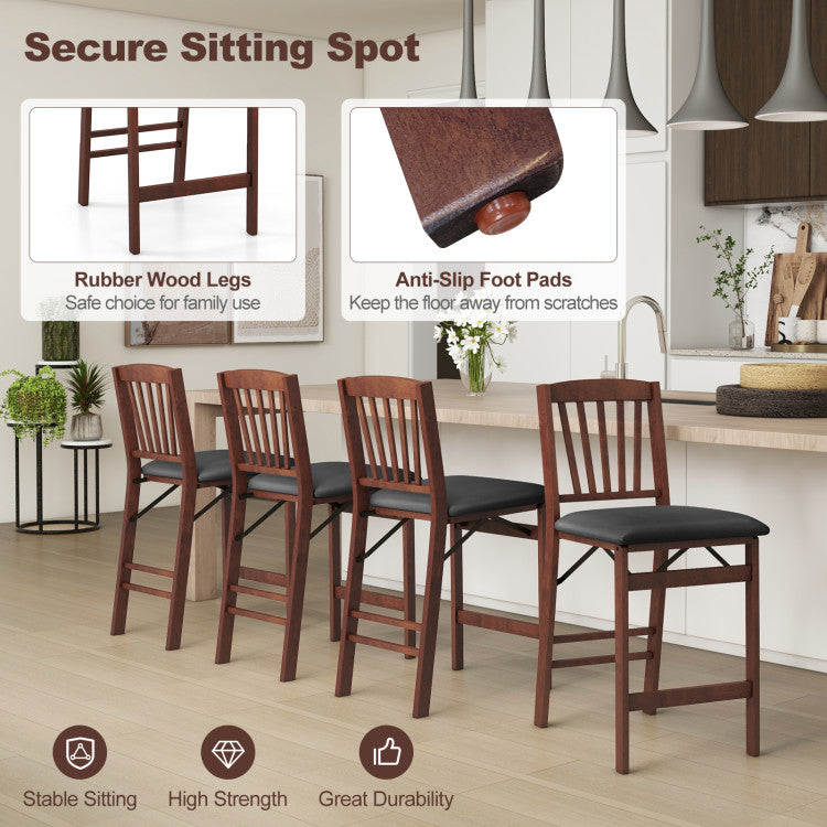 Set of 2 Counter Height Bar Stools Portable Folding Kitchen Island Chairs with Anti-slip Foot Pads and Inclined Backrests for Dining Room