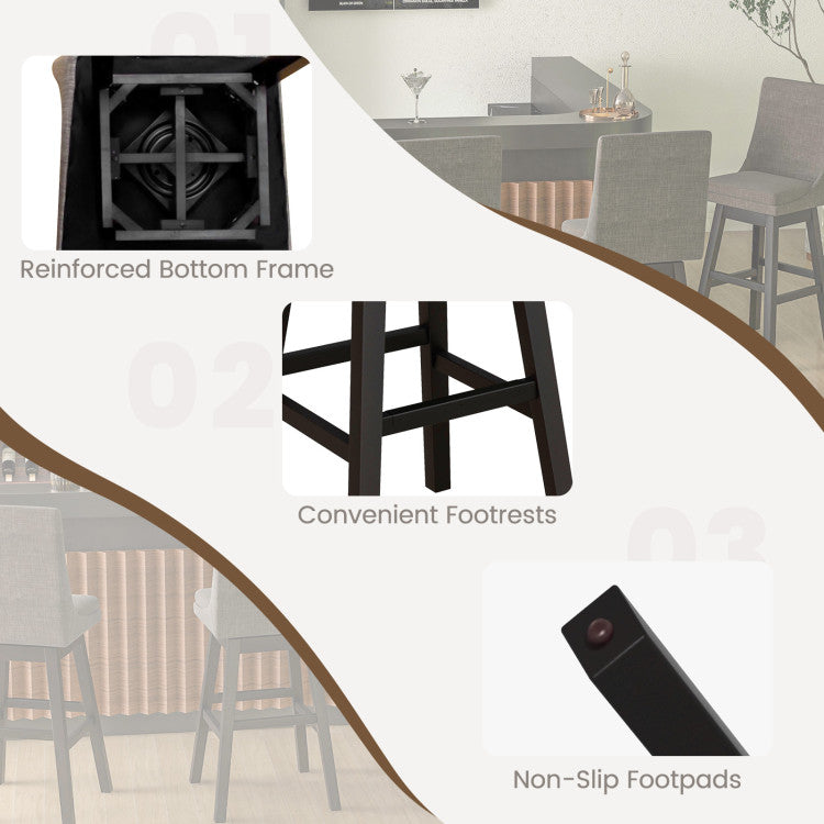 Set of 2 Counter Height Barstools 360° Swivel Bar Stool Seat Dining Chairs with Footrest and Cushion