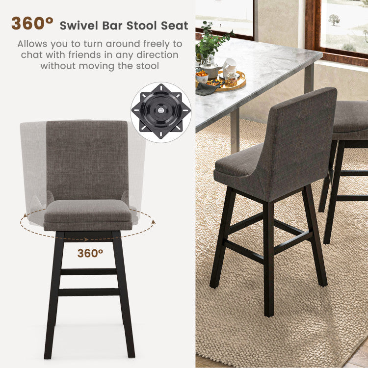 Set of 2 Counter Height Barstools 360° Swivel Bar Stool Seat Dining Chairs with Footrest and Cushion