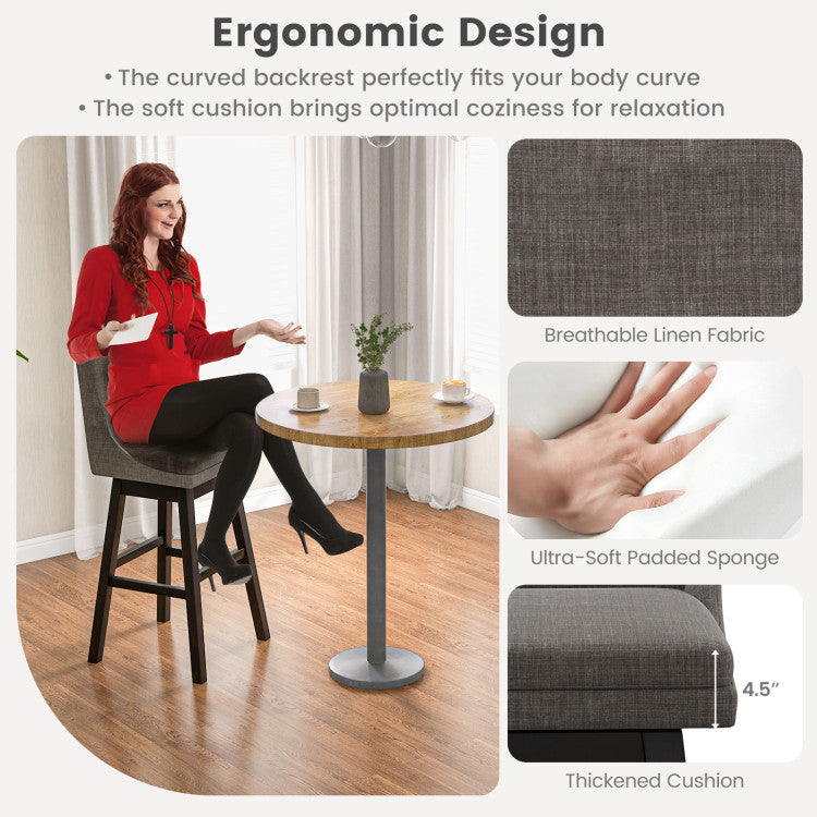 Set of 2 Counter Height Barstools 360° Swivel Bar Stool Seat Dining Chairs with Footrest and Cushion