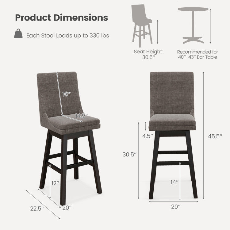 Set of 2 Counter Height Barstools 360° Swivel Bar Stool Seat Dining Chairs with Footrest and Cushion