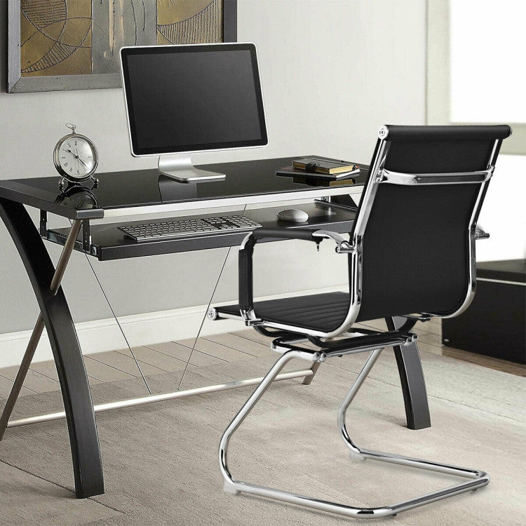 Set of 2 Office Guest Chair Heavy Duty Conference Reception Chair with Protective Arm Sleeves and Sled Base