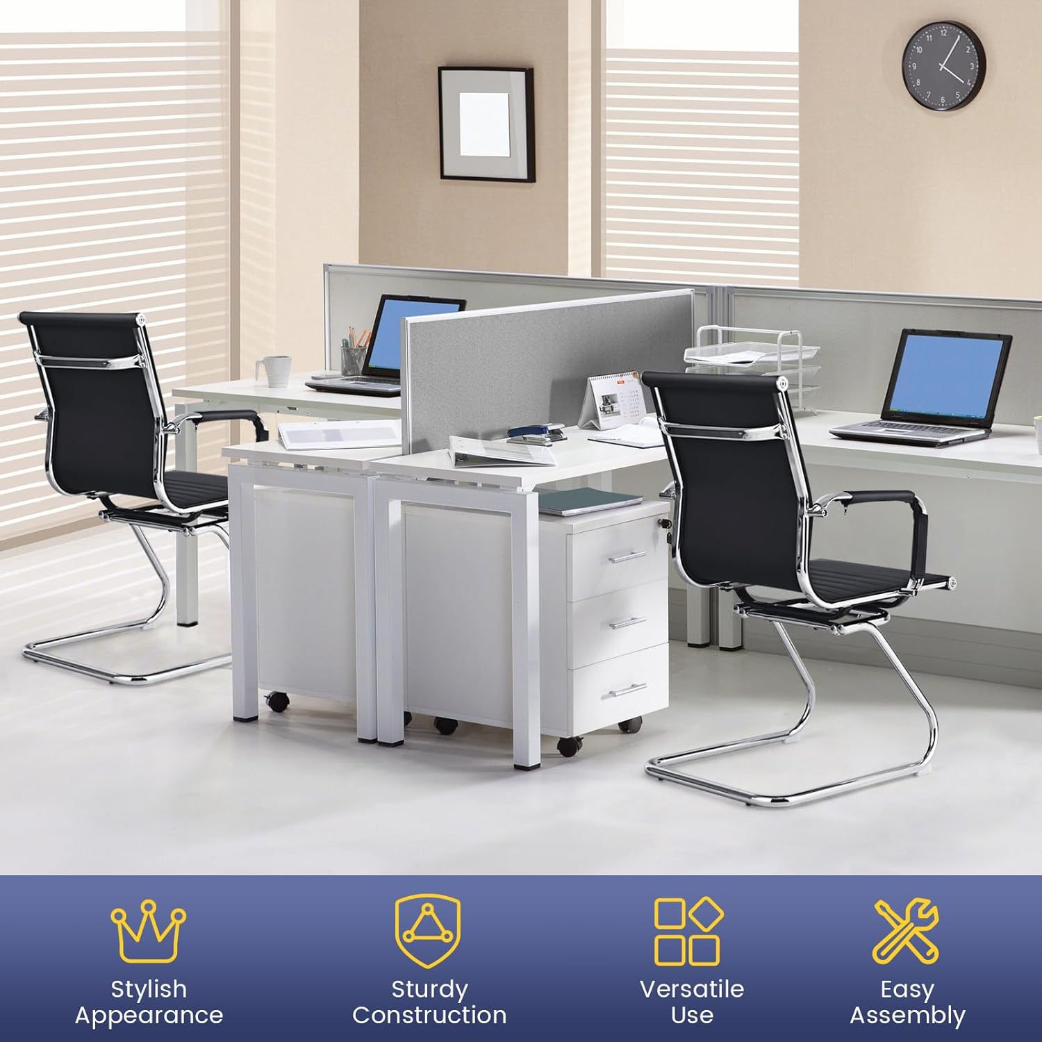 Set of 2 Office Guest Chair Heavy Duty Conference Reception Chair with Protective Arm Sleeves and Sled Base