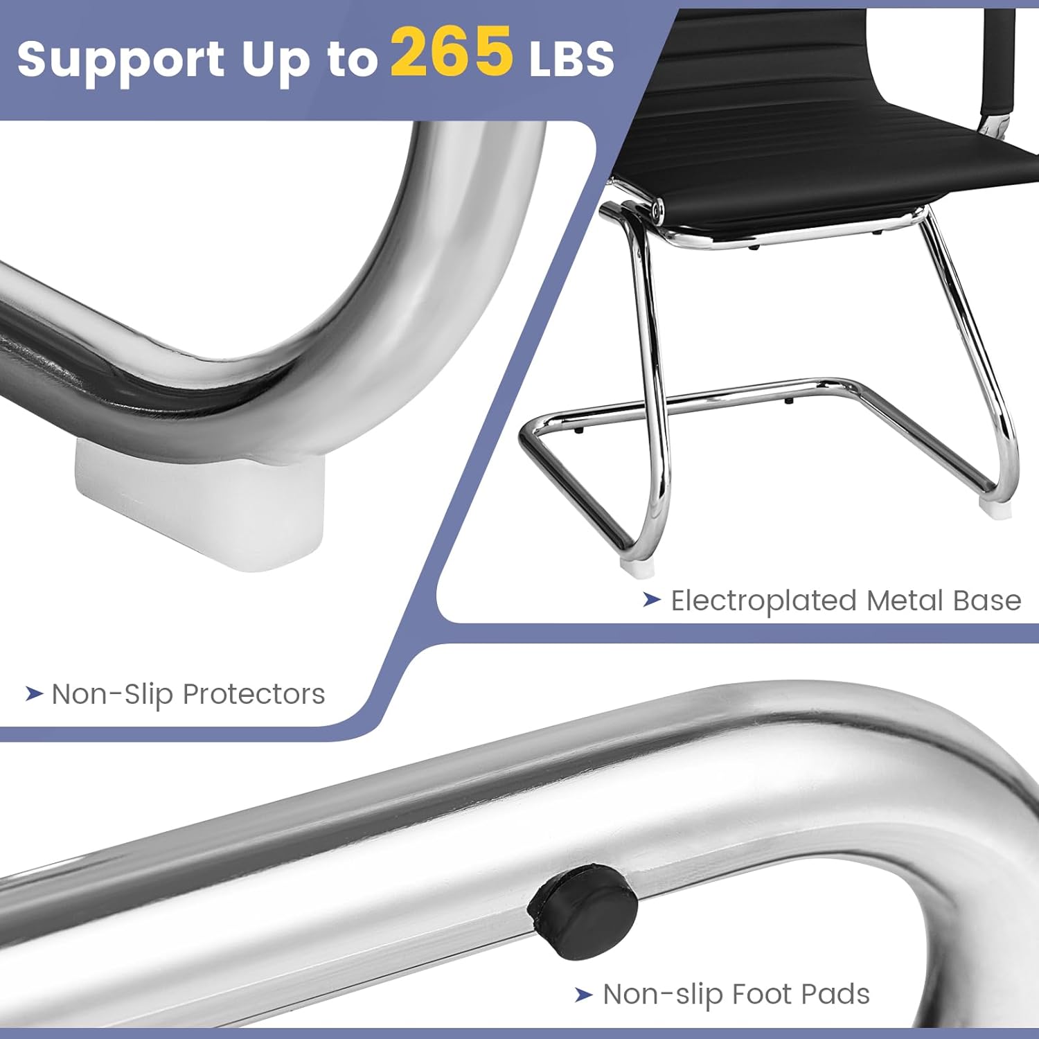 Set of 2 Office Guest Chair Heavy Duty Conference Reception Chair with Protective Arm Sleeves and Sled Base
