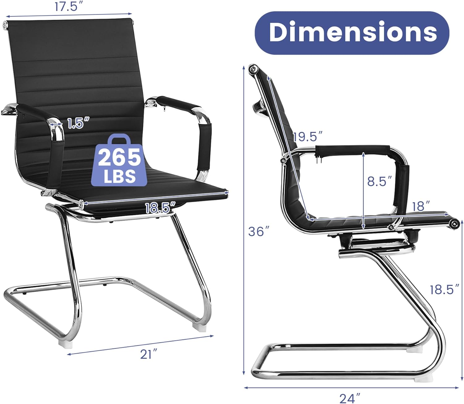Set of 2 Office Guest Chair Heavy Duty Conference Reception Chair with Protective Arm Sleeves and Sled Base