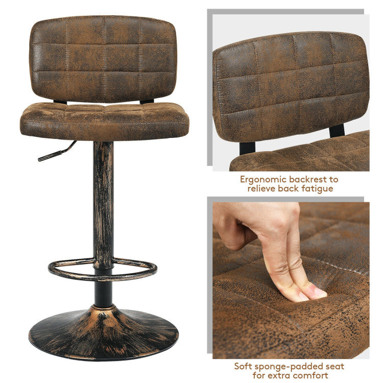 Set of 2 Vintage Bar Stools 360° Swivel Adjustable Height Bar Chairs with Footrest for Pub Kitchen