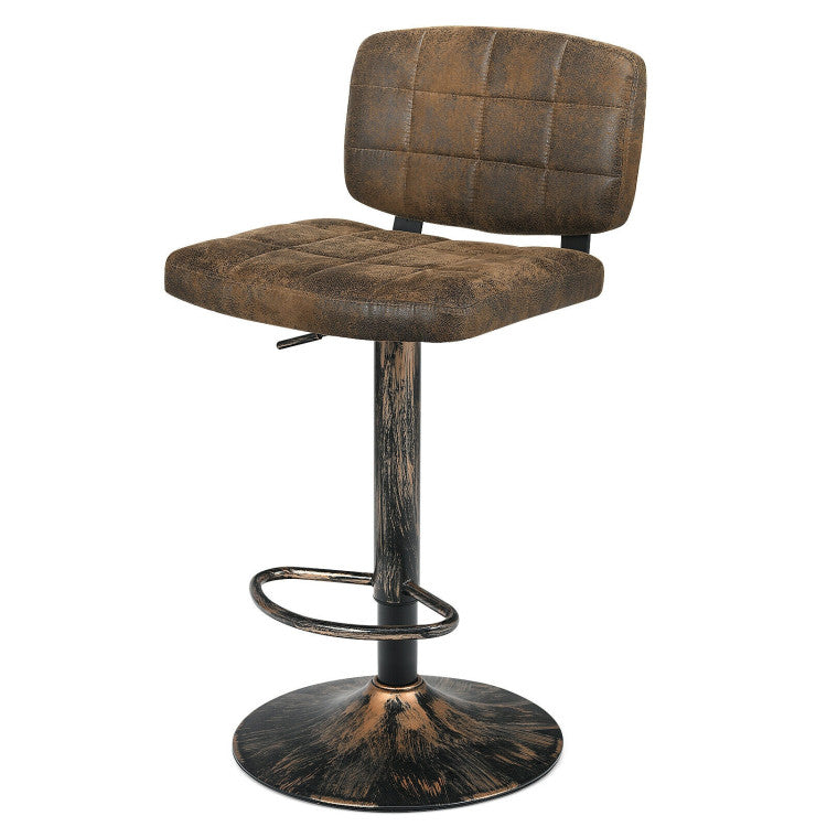 Set of 2 Vintage Bar Stools 360° Swivel Adjustable Height Bar Chairs with Footrest for Pub Kitchen