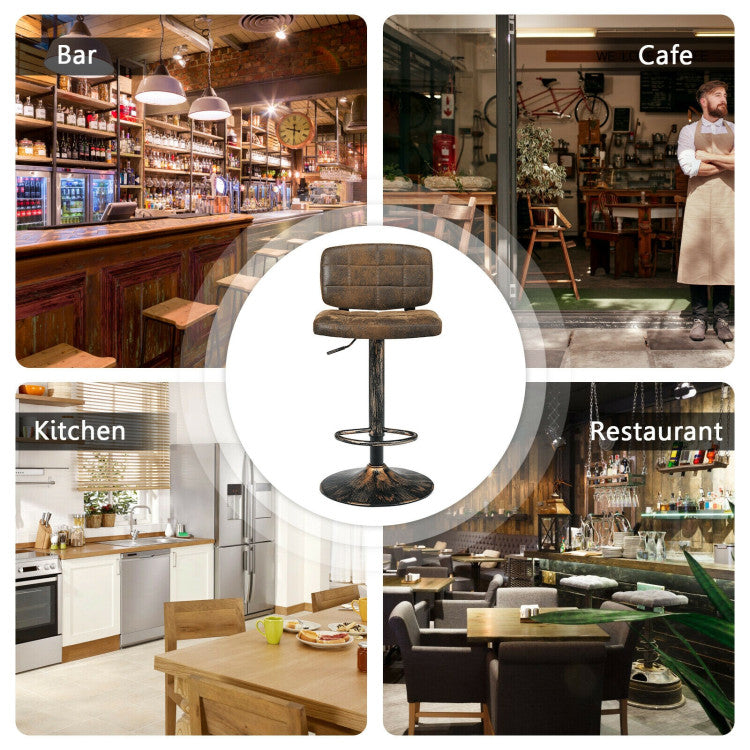 Set of 2 Vintage Bar Stools 360° Swivel Adjustable Height Bar Chairs with Footrest for Pub Kitchen