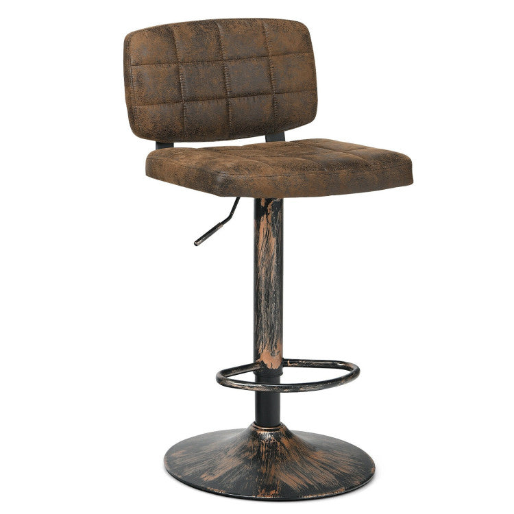Set of 2 Vintage Bar Stools 360° Swivel Adjustable Height Bar Chairs with Footrest for Pub Kitchen