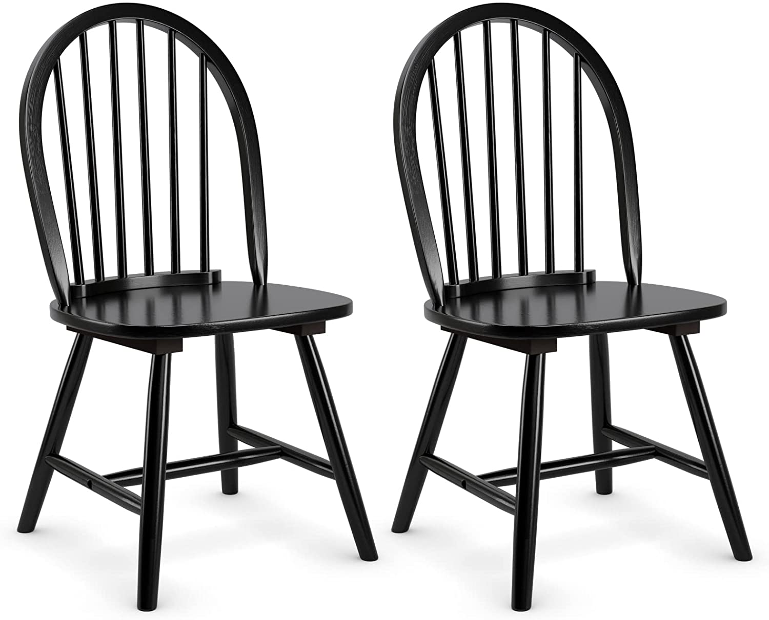 Set of 2 Vintage Windsor Wood Dining Chairs with Armless Spindle Back for Kitchen Dining Room