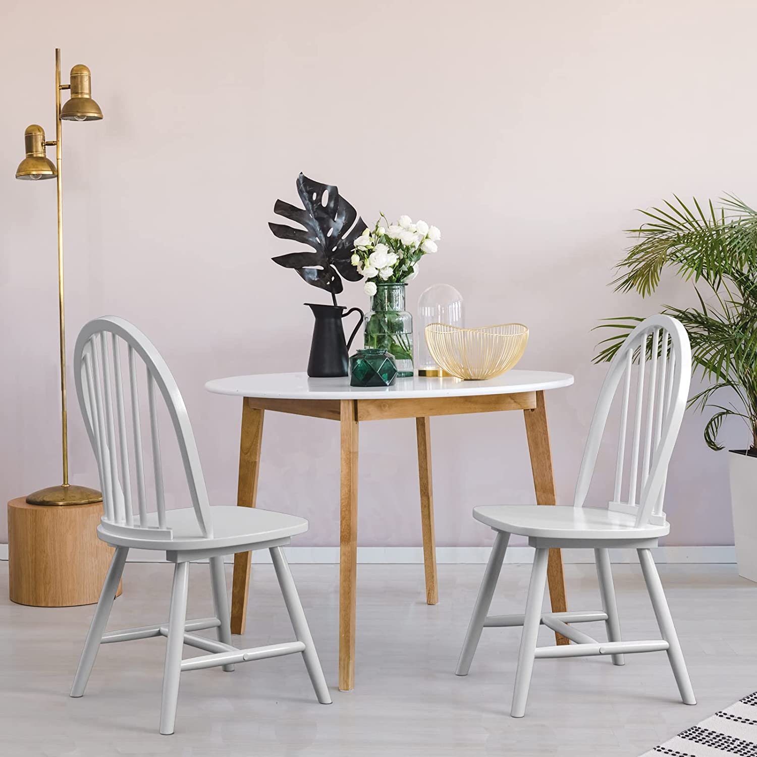 Set of 2 Vintage Windsor Wood Dining Chairs with Armless Spindle Back for Kitchen Dining Room