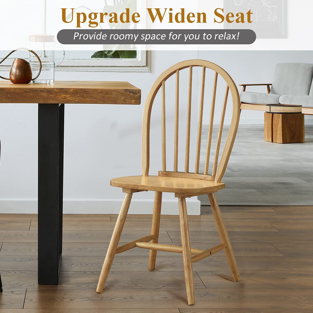 Set of 2 Vintage Windsor Wood Dining Chairs with Armless Spindle Back for Kitchen Dining Room