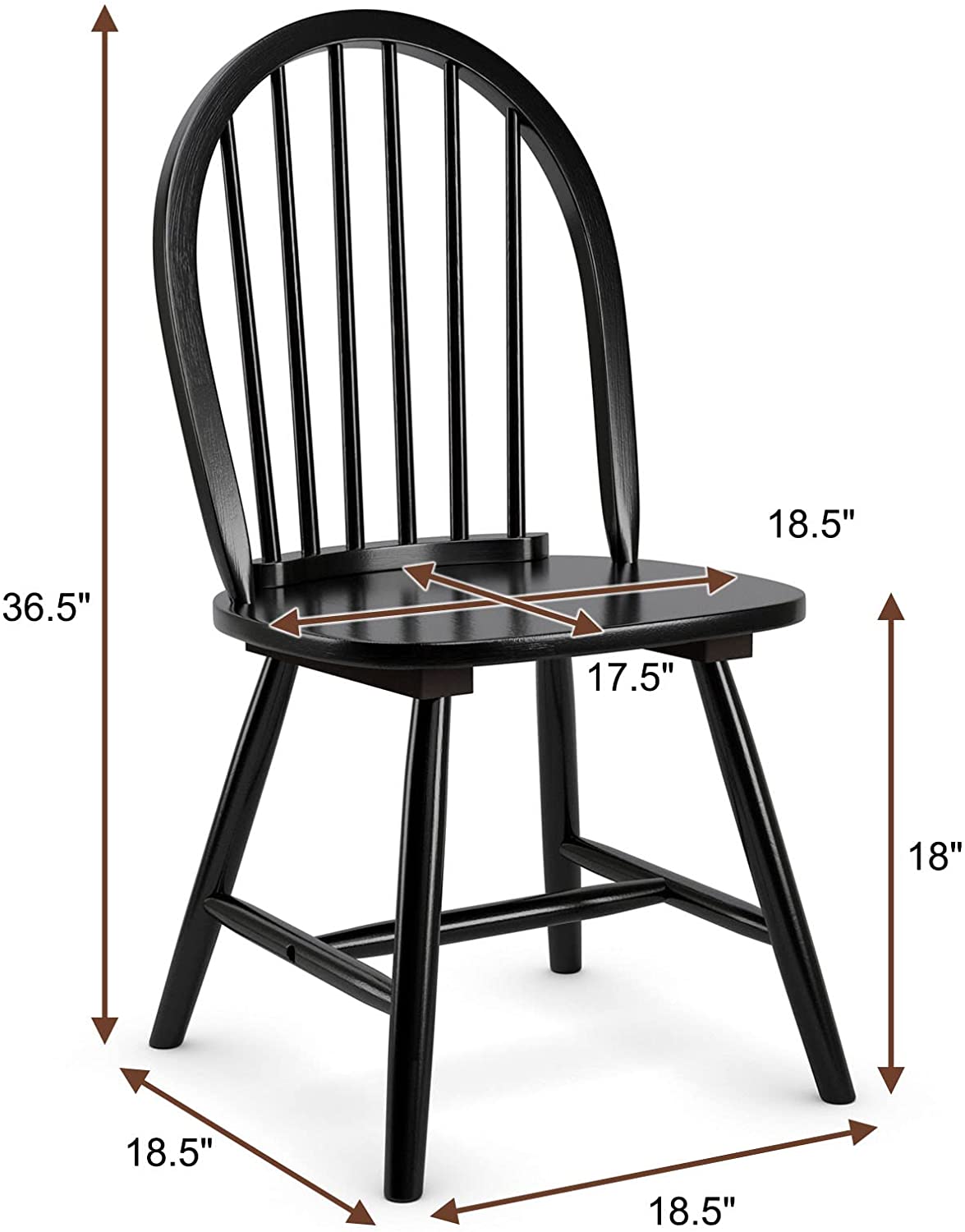Set of 2 Vintage Windsor Wood Dining Chairs with Armless Spindle Back for Kitchen Dining Room
