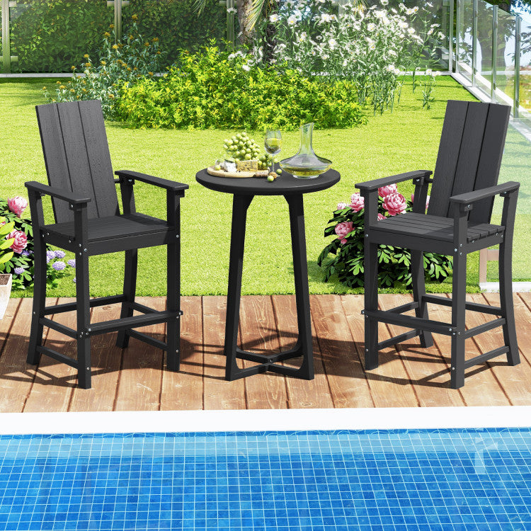 30 Inches Counter Height Bar Stool Outdoor HDPE Tall Adirondack Chair with Armrests and Footrest