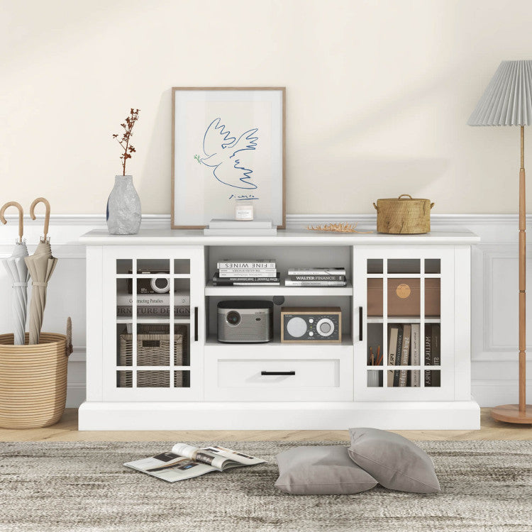Wooden TV Stand Media Console Table Entertainment Center with Storage Cabinets and Adjustable Shelves for TVs up to 70 Inch