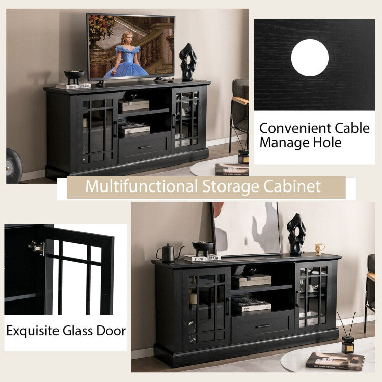 Wooden TV Stand Media Console Table Entertainment Center with Storage Cabinets and Adjustable Shelves for TVs up to 70 Inch