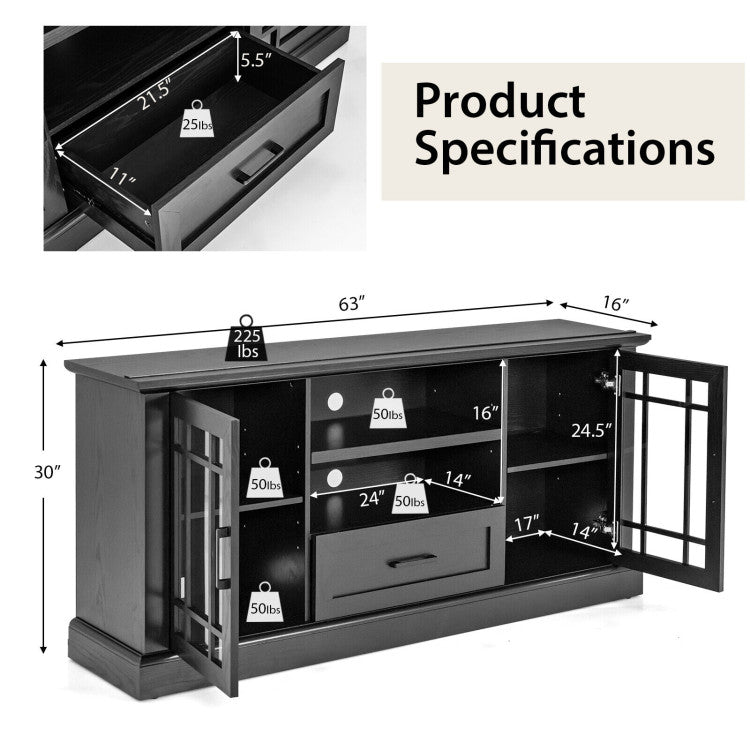 Wooden TV Stand Media Console Table Entertainment Center with Storage Cabinets and Adjustable Shelves for TVs up to 70 Inch