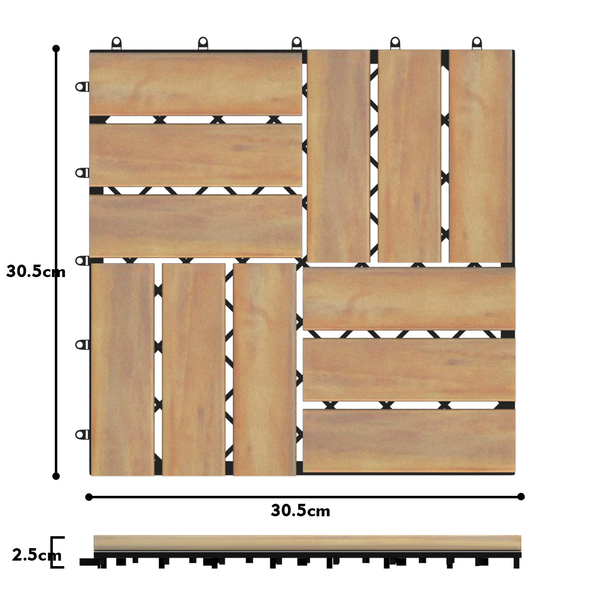 30x30cm Acacia Wood Deck Tiles of 10