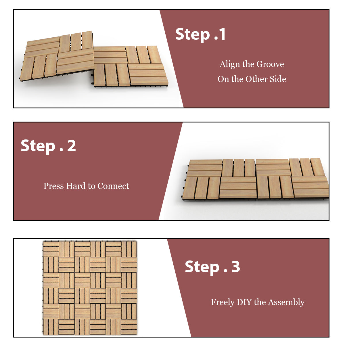 30x30cm Acacia Wood Deck Tiles of 10